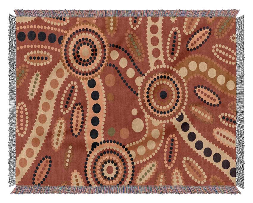 Aboriginal Red Tribal throw blanket made from 100% cotton, featuring a vibrant red color and intricate tribal patterns, perfect for home decor.